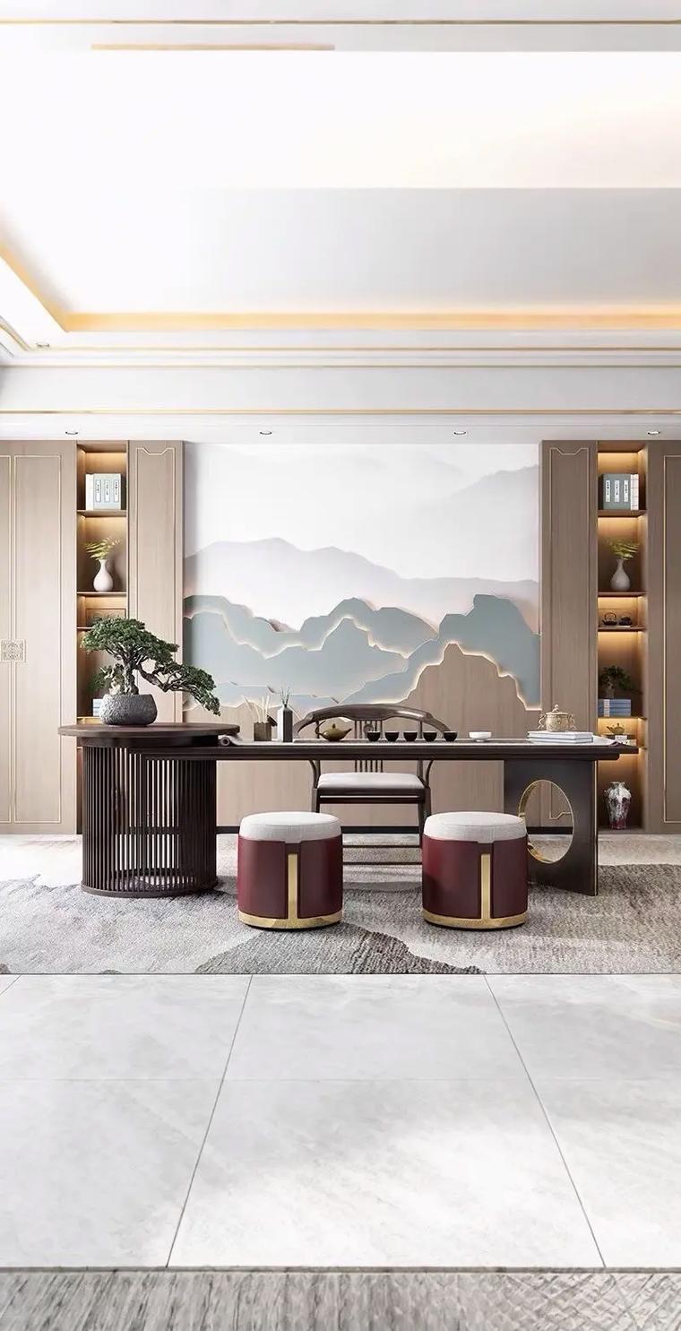 新中式禪意茶空間 黑胡桃木茶桌椅組合的藝術與實用